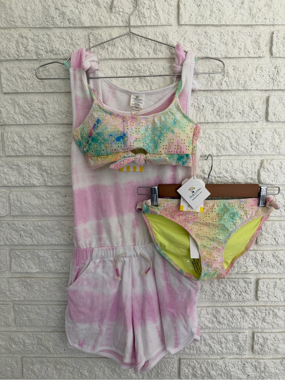Girls Shade Critters Tie-Dye Tank Romper with Pastel Floral Bikini Set